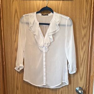 Suzy Shier White Ruffled Bib Collar Blouse